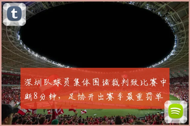 深圳队球员集体围堵裁判致比赛中断8分钟,足协开出赛季最重罚单